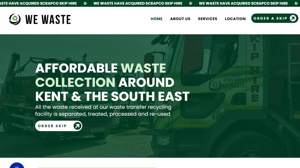 Screenshot of the We Waste LTD website